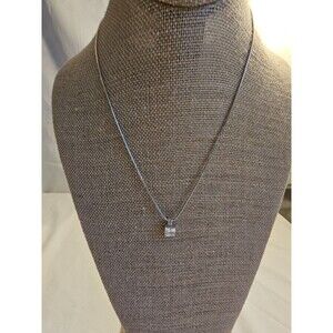 Sterling Silver 925 Pendant Chain Necklace CZ Square Drop 20"